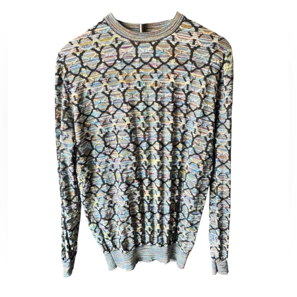 Jhane Barnes M Silk Blend Geometric Knit Sweater Multicolor Crewneck U5